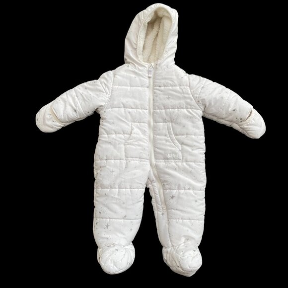 Oshkosh B'gosh Baby One-Piece Snowsuit White Silver Quilted Star Snow-12mos - Picture 1 of 12
